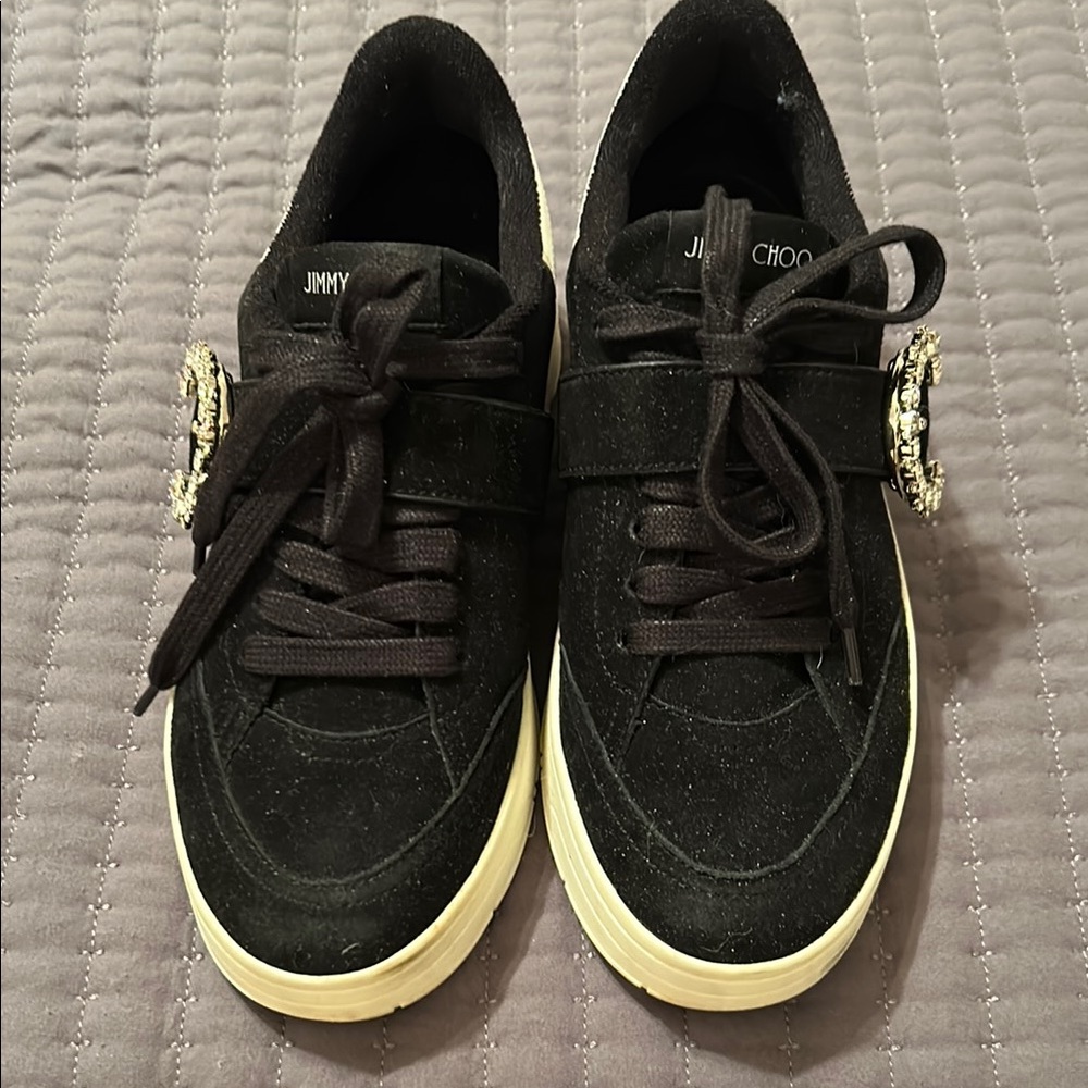 Jimmy Choo Black Sneakers with Crystal Embellishment